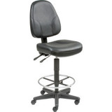 Interion Leather Operator Stool - 360 degrees Footrest - Black