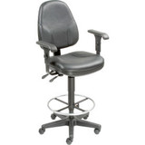 Interion Leather Operator Stool with Arms - 360 degrees Footrest - Black