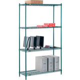 Nexel 4 Shelf Poly-Green Wire Shelving Unit Starter 48""W x 14""D x 86""H