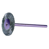 Miniature Stem-Mounted Wheel Brush, 3/4 in Dia., 0.003 in Steel Wire, 37,000 rpm