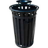 Global Industrial Outdoor Slatted Steel Trash Can w/ Ashtray Lid & Access Door 3