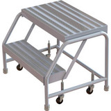 2 Step Aluminum Rolling Ladder 24"" W Ribbed Step W/O Handrails - WLAR002244