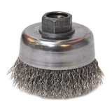 Crimped Wire Cup Brush, 3 in Dia., 5/8-11 Arbor, 0.012 in Stainless Steel, Retail Pk