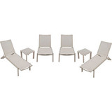 Global Industrial Outdoor Table Set 2 Aluminum Slatted Side Tables & 4 Chaise Lo