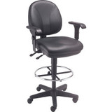 Interion Leather Task Stool with Arms - 360 degrees Footrest - Black