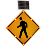 Global Industrial 30"" Solar Powered Flashing LED Pedestrian Crossing Sign  Diam