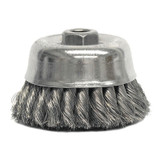 Heavy-Duty Knot Wire Cup Brush, 4 in dia, 5/8-11 UNC Arbor, 0.02 in Steel Wire