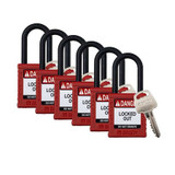 Brady Padlock,6 Pins,Red,PK6 SDPL-RED-38PL-KD6