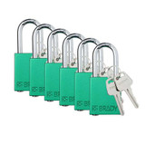 Brady Padlock,6 Pins,Green,PK6 SDAL-GRN-38ST-KA6