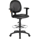 Interion Drafting Stool with Arms and Footring - Vinyl - Black