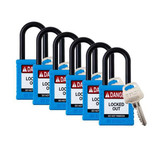 Brady Padlock,6 Pins,Blue,PK6 SDPL-BLU-38PL-KD6