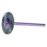 Miniature Stem-Mounted Wheel Brush, 1 in Dia., 0.003 in Steel Wire, 37,000 rpm