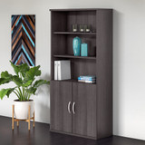 Bush Business Furniture Studio C 5 Shelf Bookcase with Doors in Storm Gray STC015SG