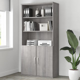 Bush Business Furniture Studio A Tall 5 Shelf Bookcase with Doors in Platinum Gray STA010PG