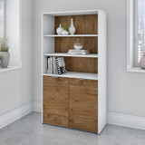 Bush Business Furniture Jamestown 5 Shelf Bookcase with Doors in White and Fresh Walnut JTB136FWWH