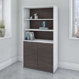 Bush Business Furniture Jamestown 5 Shelf Bookcase with Doors in White and Storm Gray JTB136SGWH