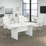 Bush Business Furniture 72W x 36D Boat Shaped Conference Table with Wood Base in White 99TB7236WH