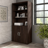 Bush Business Furniture Hybrid Tall 5 Shelf Bookcase with Doors in Black Walnut HYB024BW
