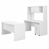 Office by kathy ireland® Echo Bow Front Desk, Credenza with Hutch and Mobile File Cabinet ECH036PW