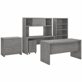 Office by kathy ireland® Echo Bow Front Desk, Credenza with Hutch, Bookcase and File Cabinets ECH029MG