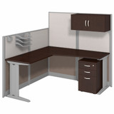 Bush Business Furniture Office in an Hour 65W x 65D L Shaped Cubicle Workstation with Storage WC36894-03STGK
