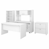 Office by kathy ireland® Echo Bow Front Desk, Credenza with Hutch, Bookcase and File Cabinets ECH029PW