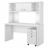 Office by kathy ireland® Echo Credenza Desk with Hutch and Mobile File Cabinet ECH006PW