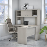 Office by kathy ireland® Echo L Shaped Desk with Hutch in Gray Sand ECH031GS