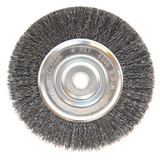 Light Duty Crimped Wheel Brush, 6 dia x 1/2 W, 0.014 Carbon Steel, 5/8 in - 1/2 in