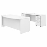 Bush Business Furniture Studio C 72W x 36D Bow Front Desk and Credenza with Mobile File Cabinets STC009WHSU