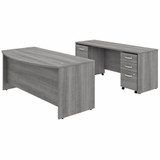 Bush Business Furniture Studio C 72W x 36D Bow Front Desk and Credenza with Mobile File Cabinets STC009PGSU