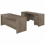 Bush Business Furniture Studio C 72W x 36D Bow Front Desk and Credenza with Mobile File Cabinets STC009MHSU