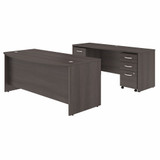 Bush Business Furniture Studio C 72W x 36D Bow Front Desk and Credenza with Mobile File Cabinets STC009SGSU