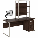 Bush Business Furniture Hybrid 72W x 30D Computer Desk with Hutch, Mobile File Cabinet and Monitor Arm HYB019BWSU