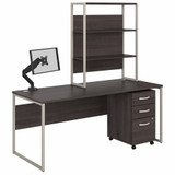 Bush Business Furniture Hybrid 72W x 30D Computer Desk with Hutch, Mobile File Cabinet and Monitor Arm HYB019SGSU