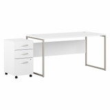 Bush Business Furniture Hybrid 60W x 30D Computer Table Desk with 3 Drawer Mobile File Cabinet HYB031WHSU