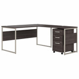 Bush Business Furniture Hybrid 60W x 30D L Shaped Table Desk with Mobile File Cabinet HYB029SGSU