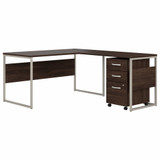 Bush Business Furniture Hybrid 60W x 30D L Shaped Table Desk with Mobile File Cabinet HYB029BWSU