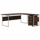 Bush Business Furniture Hybrid 72W x 36D L Shaped Table Desk with 3 Drawer Mobile File Cabinet HYB010BWSU