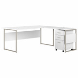 Bush Business Furniture Hybrid 72W x 36D L Shaped Table Desk with 3 Drawer Mobile File Cabinet HYB010WHSU