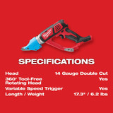 Milwaukee Tool Cordless Shear,18.0V,4.4 lb. 2636-20