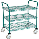 Nexel Utility Cart 3 Shelf Poly-Green 36""L x 24""W x 39""H Polyurethane Swivel