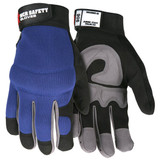 MCR Safety® Mechanics Padded Palm Gloves, Large, Blue/Black, 1/Pair