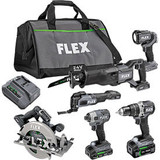Flex Brushless 6 Tool Combo Kit w/ Hammer Drill Impact Driver Circular Saw & Wor
