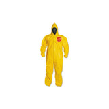 Tychem 2000 Coverall, Bound Seams, Attached Hood, Elastic Wrists and Ankles, Front Zipper, Storm Flap, Yellow, 2X-Large