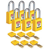 Brady Lockout Padlock,Nylon,Ylw,1-13/16" H,PK6 NYL-YLW-38ST-KD6PK