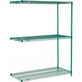 Nexel 3 Shelf Poly-Green Wire Shelving Unit Add On 36""W x 24""D x 54""H