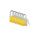 Brady Padlock,6 Pins,Yellow,PK6 SDAL-YLW-38ST-KD6