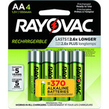 Rayovac Rechargeable Battery,AA,1.2VDC,PK4 LD7154