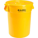 Global Industrial Plastic Trash Can with Lid - 32 Gallon Yellow